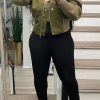 Tops & Outerwear female | Fashion Knitted Patchwork Long Sleeve Zipper Short Jacket Army Green