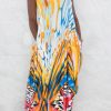 Dresses female | Loose Positioning Print Suspender Maxi Dress Yellow