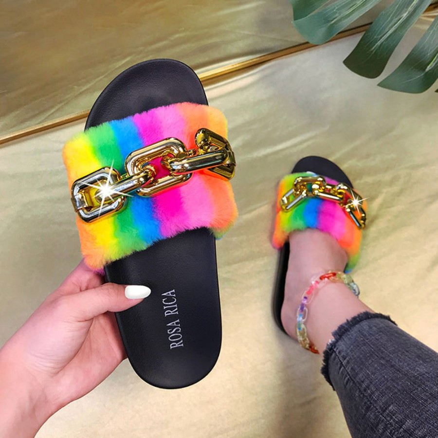 Accessories female | Fashion Iridescent Faux Fur Flat Flip Flop