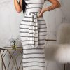 Dresses female | Elegant Sexy Striped Lace-Up Sleeveless Maxi Dress(With Belt)