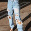 Bottoms female | Temperament Commuter Casual Ripped Straight Jeans Blue