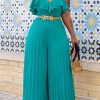 Jumpsuits & Rompers female | Temperament Plus Size Ruffle Sling Pleated Jumpsuits Without Belt Blue