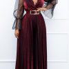 Jumpsuits & Rompers female | Elegant Deep V-Neck Pleated Wide Leg Plus Size Jumpsuit(No Belt)