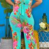 Jumpsuits & Rompers female | Plus Size Commuter Wrap Chest Knotted Wide Leg Print Jumpsuit