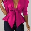 Tops & Outerwear female | Fashion Ruffled Bow Knotted Half Sleeve Shirt