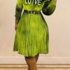 Dresses female | Love Embroidered Drawstring Waist Velvet Pleated Dress