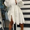 Dresses female | Chic Solid Long Sleeve Drawstring Shirt Dress