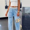 Bottoms female | F Ion High Waist Two Tone Stitching Hole Wide Leg Jeans Ash