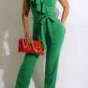 Jumpsuits & Rompers female | Fashion Asymmetric Ruffle Slim Fit Belted Jumpsuit