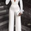 Jumpsuits & Rompers female | Long Sleeve High Waist Mesh Panel Round Neck Sexy Jumpsuit White