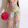 Jumpsuits & Rompers female | Fashion Print Slim Fit Backless Jumpsuit Pink