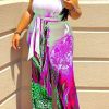 Jumpsuits & Rompers female | Plus Size Strapless Fashion Print Tie Jumpsuit