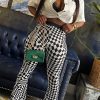 Bottoms female | High Waist Checkerboard Print Flared Pants Black