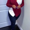 Tops & Outerwear female | Sexy Deep V-Neck Hit Color Pit Strip Long Sleeved Top Wine Red