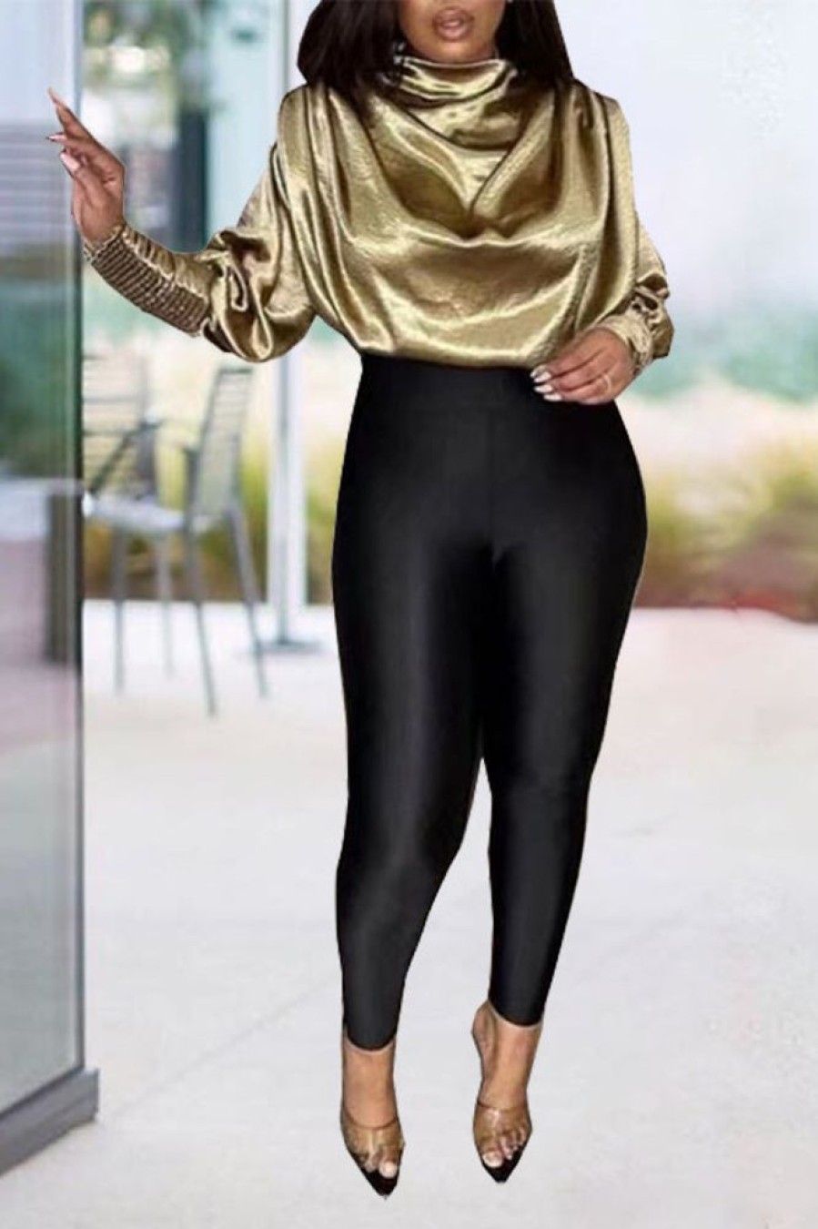 Tops & Outerwear female | Temperament Satin Solid Color Long Sleeve Blouse