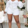 Jumpsuits & Rompers female | Fashion One Shoulder Breasted Long Sleeve Slim Fit Short Jumpsuit White