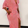 Dresses female | Casual Striped Short Sleeve Button Shirt Maxi Dress