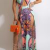 Dresses female | Multi Printed Cutout High Slit Maxi Dress