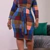 Dresses female | Colorblock Geometric Print Midi Dress With Belt