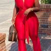 Jumpsuits & Rompers female | Fashion Shirt Collar Buttoned Wide Leg Jumpsuit Belted