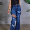 Bottoms female | Fashion Love Ripped High Waist Flared Jeans Blue