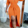 Dresses female | Plus Size Casual V-Neck Lace-Up Long Dress