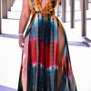 Dresses female | Sexy Tie Dye V Neck Slit Sleeveless Maxi Dress