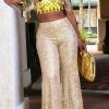 Bottoms female | Stylish Shiny Sequined Slim-Fit Flared Pants Gold