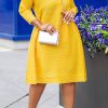 Dresses female | Loose Solid Color Pleated Midi Dress Yellow