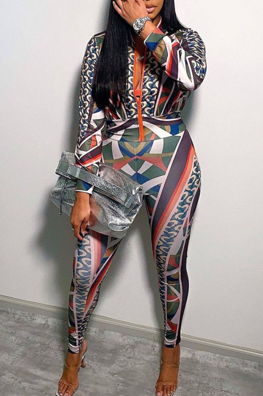 2-Pieces female | Casual Fashion Printed Long Sleeve Shirt Pants Two Piece Set Multicolor