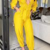 Jumpsuits & Rompers female | F Ion Casual Lace Up Slim Fit Long Sleeve Solid Color Jumpsuit