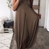 Dresses female | Solid Color Knitted Loose Draped Irregular Slit Dress