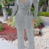 Jumpsuits & Rompers female | Sexy V-Neck Puff Sleeve Shiny Knit Slim Fit Lace-Up Jumpsuits