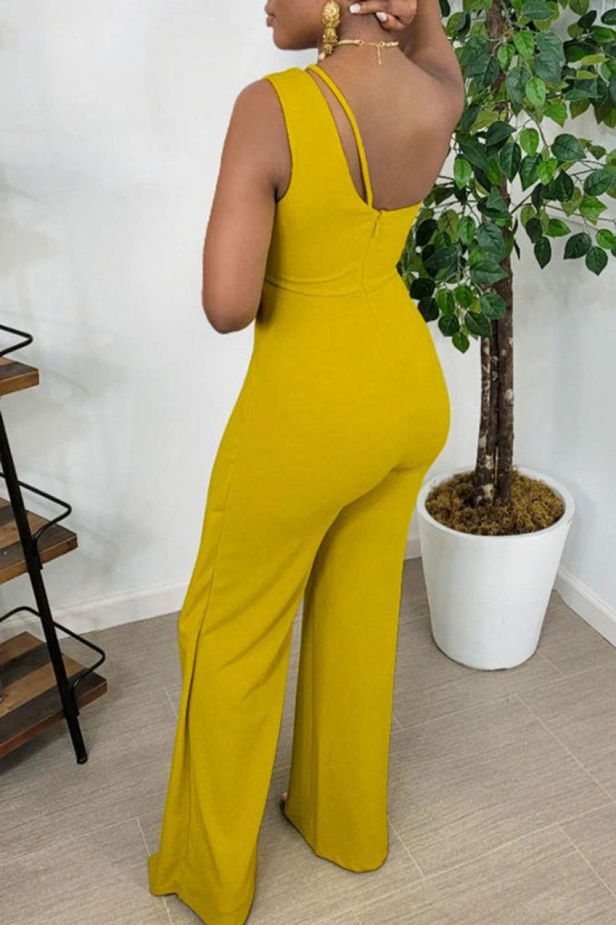 Jumpsuits & Rompers female | Asymmetric One Shoulder Sleeveless High Waist Commuter Straight Jumpsuit