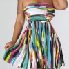 Dresses female | Sexy Colorblock Graffiti Print Pleated Bandeau A-Line Mini Dress Multicolor