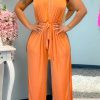 Jumpsuits & Rompers female | Sexy Solid Color Slit Lace Up Sleeveless Jumpsuit