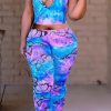 2-Pieces female | Casual Butterfly Printed Pleated Hooded Pant Suits Blue