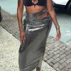 Bottoms female | Casual Metallic Color Hip-Hugging Long Skirt Silver