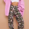 Bottoms female | Street Graffiti Camouflage Print Pocket Cargo Pants Army Green