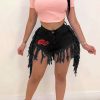 Bottoms female | Slim Fit Embroidered Fringed Denim Shorts