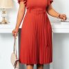 Dresses female | Temperament V Neck Plus Size Pleated Midi Dress