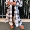 Tops & Outerwear female | Classic Plaid Lapel Single Breasted Long Coat Black