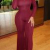 Jumpsuits & Rompers female | Casual Solid Color Scoop Neck Long Sleeve Stretch Jumpsuits