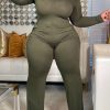 Jumpsuits & Rompers female | Plus Size V-Neck Long Sleeve Pocket Plain Jumpsuit