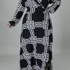 Dresses female | Fashion V-Neck Printed Long Sleeved Plus Size Slit Maxi Dress