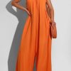 Jumpsuits & Rompers female | Solid Color Casual Suspender Wide-Leg Jumpsuit