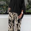 2-Pieces female | Casual Oblique Collar Top & Printed Pants Plus Size Set