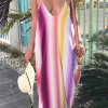 Dresses female | Casual Gradient Stripe V-Neck Sling Maxi Dress