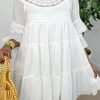 Dresses female | Elegant Lace Trim Neck Tiered Babydoll Mini Dress