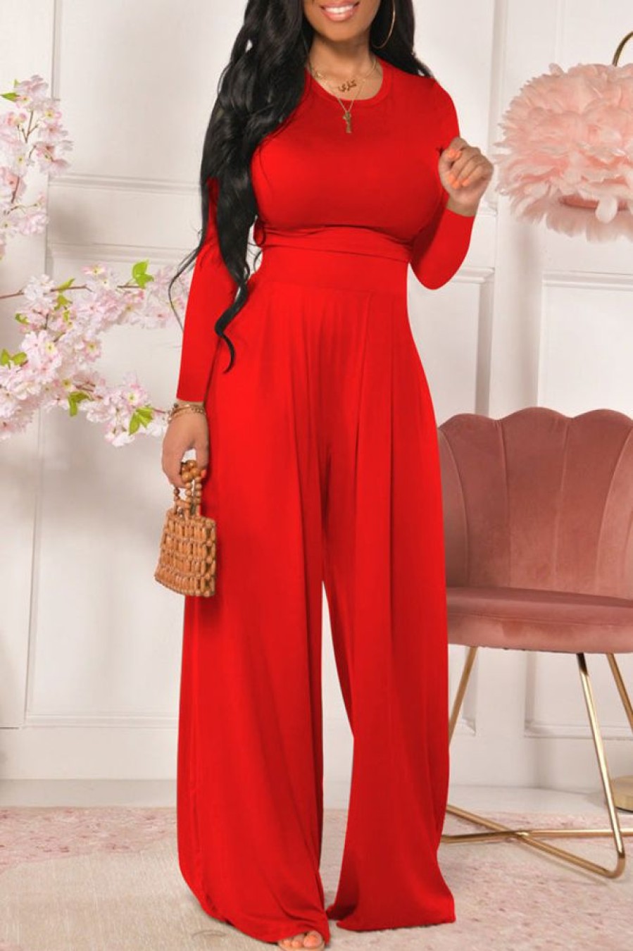 2-Pieces female | Casual Crew Neck Wide Leg Pants Two-Piece Set